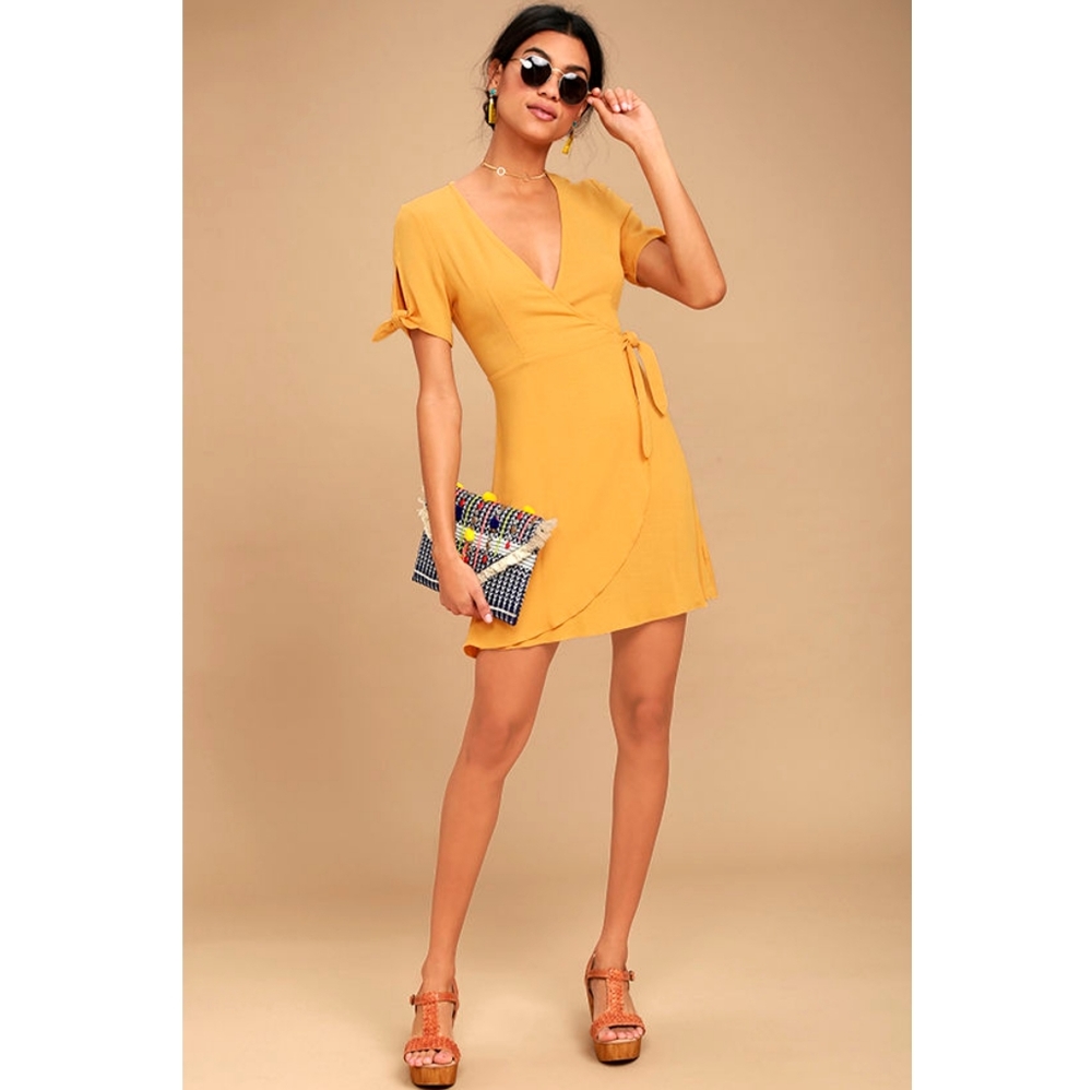 | lulu's my philosophy golden yellow wrap dress |